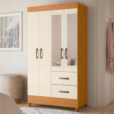 Imagem de Guarda Roupa Casal Cancun 4 Portas 2 Gavetas MDP com Espelho Cinamomo Off White Casa H