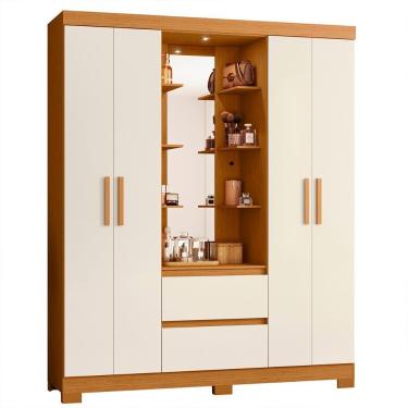 Imagem de Guarda Roupa Casal Olimpia 4 Portas de Bater 2 Gavetas MDP com Espelho LED Cinamomo-off White Albatroz Moveis