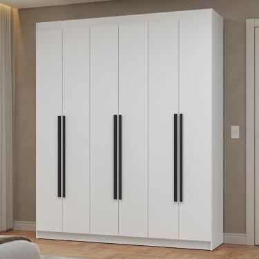 Imagem de Guarda Roupa Casal Netuno 6 Portas Batentes 4 Gavetas MDP Branco-Branco-Preto Madesa
