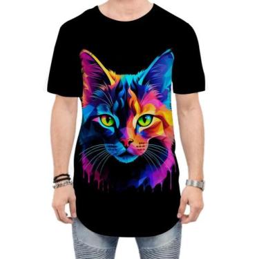 Imagem de Camiseta Longline de Gatinho Colorido Neon Vetor 7 - Kasubeck Store®, 