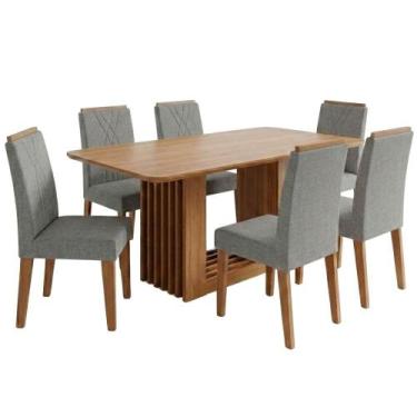 Imagem de Mesa de Jantar Ariela MDF Com 6 Cadeiras Estofadas Linho MOLCI - Milan