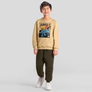 Imagem de Conjunto infantil em moletom peluciado de dino Brandili-Masculino