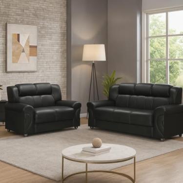Imagem de Conjunto Sofá 2 e 3 Lugares Cronos - Estofado - Corino Preto
