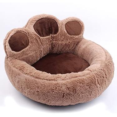 Imagem de jinyi2016SHOP Almofada para cães e gatos, cama quente para animais de estimação, cães, gatos, inverno, adorável cama para cachorro, ninho de animal de estimação, linda pata canil para gatos e filhotes, cama para animais de estimação (cor: marrom, tamanho: GG 73 x 80 cm)