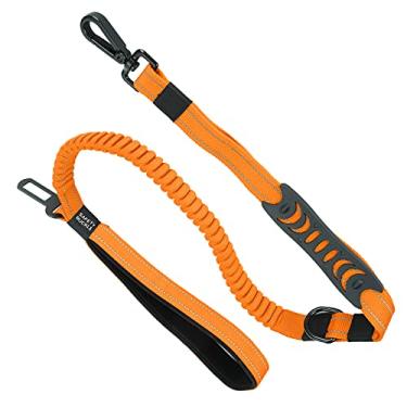 Imagem de 01 Coleira para cães, cinto resistente para animais de estimação, cinto de segurança confortável com alças duplas macias para adestrar ou caminhar com o cachorro (laranja)