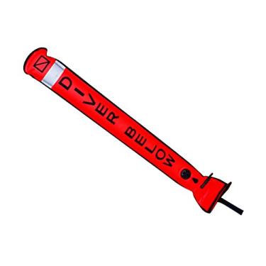 Imagem de CUTICATE Bóia de marcador de superfície de alta visibilidade SMB Scuba mergulho segurança subaquática inflável flutuador mergulhador de salsicha abaixo do tubo de sinal com fita reflexiva e bandeira de mergulho - laranja, 4 pés - 120 x 17,8 cm