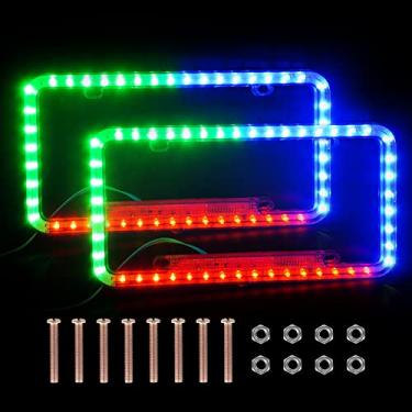 Imagem de eing Moldura de placa de carro Auto 12 V 54 LED cor acrílico luz placa de licença capa, 2 unidades, luz colorida