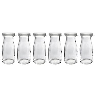 Imagem de Garrafa de leite de vidro transparente pesado Old Fashioned de 0,3 litros, descafeinador de creme com tampa (6), Clear, 8 oz, 6