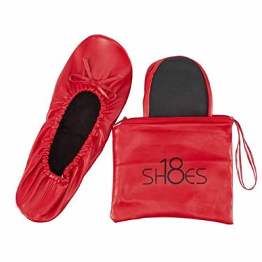 Imagem de Sapatilha feminina dobrável portátil para viagem Shoes 18 com estojo de transporte combinando, Sh18 Vermelho, 5-6