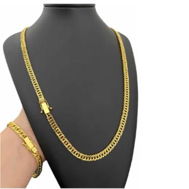 Imagem de Cordão E Pulseira 7mm Grumet Lacraia Banhado A Ouro 18k