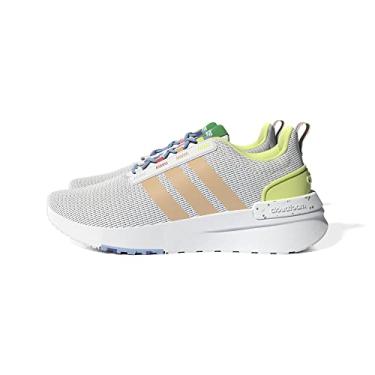 Imagem de adidas Originals Tênis de corrida infantil unissex Fortarun Ac, Branco/âmbar pulsante/rosa claro, 21