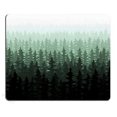 Imagem de Pingpi Tapete de mouse de paisagem natural para escritório, pinheiros em aquarela design personalizado tapete de mouse de borracha antiderrapante
