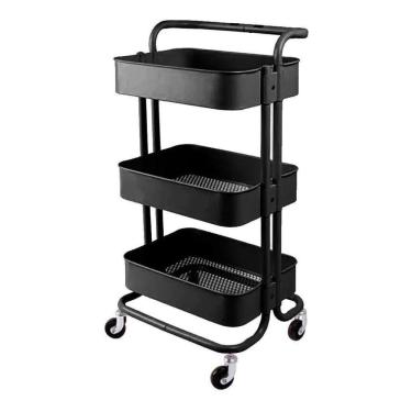 Imagem de Carrinho Organizador Multiuso 3 Prateleiras Preto Em Aço