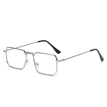 Imagem de Óculos de sol quadrados masculinos moda retangular metal luxo desginer óculos de sol feminino lunette de soleil femme uv400, prata, transparente, tamanho único