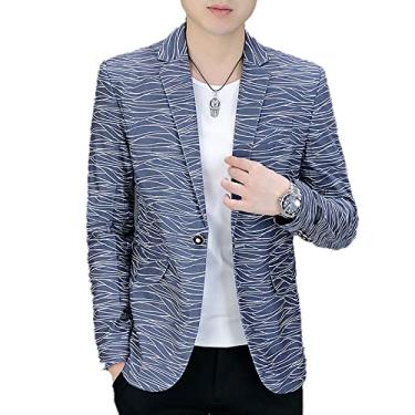 Imagem de Blazer masculino leve primavera slim fit terno jaqueta casual respirável casaco cavalheiro para festa de casamento formatura um botão externo, azul, G (busto: 100 cm)