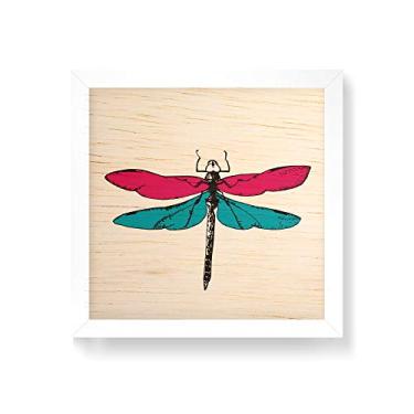 Imagem de Arte Maníacos Quadro decorativo com moldura caixa branca em Madeira - Inseto Libélula - 30x30cm