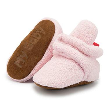 Imagem de HsdsBebe Botas de algodão unissex para recém-nascidos, sola antiderrapante para bebês, meninos, meninas, para o inverno, quente, de lã, meias aconchegantes, Z124/Rosa, 6-12 meses