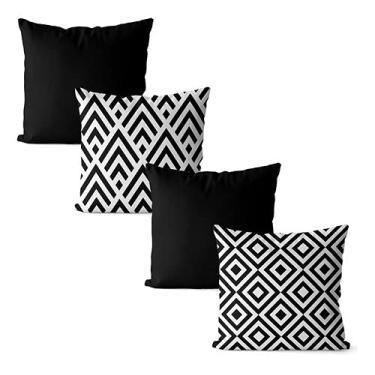 Imagem de Kit 4 capas de almofadas geométrica preto e branco 42x42