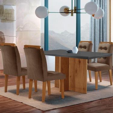 Imagem de Sala de Jantar Mesa Olímpia 120CM MDF Canto Reto com 4 Cadeiras Carol Moderna