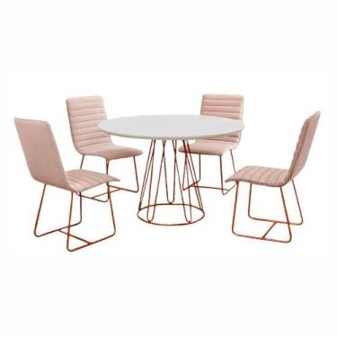 Imagem de Conjunto Sala De Jantar Rubi Branco Com 4 Cadeiras Estrutura Metal Cob