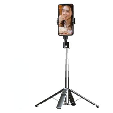 Imagem de WHSXFA Bastão de selfie com tripé reforçado para celular, suporte com duas luzes de preenchimento, extensível e com controle remoto Bluetooth para fotos e transmissões ao vivo (preto (luzes duplas))