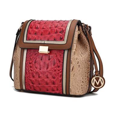 Imagem de MKF Bolsa transversal feminina – Bolsa de couro PU – Bolsa carteiro lateral de designer, cruzada nos ombros, Jamilah, marrom conhaque