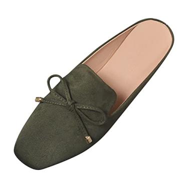 Imagem de CsgrFagr Sapatos rasos femininos de camurça na primavera e no verão sandálias modernas com laço sapatos casuais para mulheres sem cadarço, Verde, 8.5