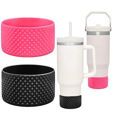 Imagem de Bota protetora de silicone para Stanley Tumbler de 1,2 l Quencher Adventure IceFlow de 590 ml, garrafas de 850 g, com manga inferior antiderrapante para garrafa hidroflask boca larga 340 a 680 g (diamante 1preto1rosavermelho)