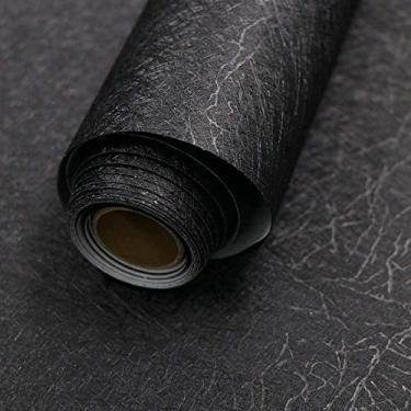 Imagem de Abyssaly Papel de parede de seda preta 39,7 cm x 2,48 cm em relevo autoadesivo adesivo papel de parede removível de cozinha vinil papel de parede preto armário móveis papel de parede texturizado