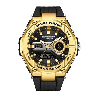 Imagem de RORIOS Relógio digital masculino esportivo militar com alarme temporizador luminoso relógio de pulso multifuncional para meninos e homens, Dourado, L, Digital