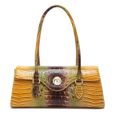 Imagem de Makcr Joacbv Bolsa feminina de couro com alça superior com estampa de crocodilo de alto valor, Marrom Plus Goldfish Color, 11.9
