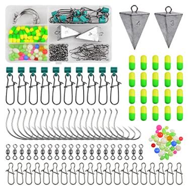 Imagem de Kit de fabricação de equipamento de pesca de surf, 132 peças de equipamentos de terminal de água salgada sortidos para pompano, suprimentos para fabricação de iscas, boias de caracol, ganchos largos,