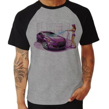 Imagem de Camiseta Raglan Lava Jato Carro Roxo - Foca Na Moda