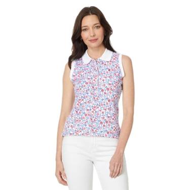 Imagem de Tommy Hilfiger Camisa polo floral feminina sem mangas, Branco brilhante/escarlate, M