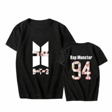 Imagem de Camiseta K-pop J-Hope Jin Jungkook Jimin RapMonster Su-ga V Unissex Camiseta Estampada Camiseta de Algodão Merch, Preto 5, GG