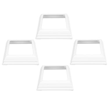 Imagem de Saia de Poste de Vinil Tipo Divisão, 4 Unidades, Capa de Base de Coluna de Convés 4x4 Espaços, à Prova D'água, Guarnição de Manga de Poste de Vinil Branco Decorativo para