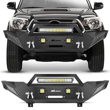 Imagem de Nilight Para-choque dianteiro de aço sólido de largura total adequado para Toyota Tacoma 2005, 2006, 2007, 2008, 2009, 2010, 2011, 2012, 2013, 2014, 2015, caminhonete tacoma, placa de guincho off-road
