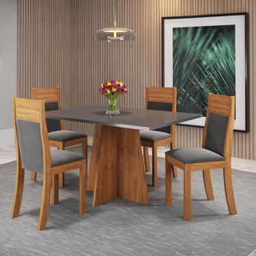 Imagem de Mesa de Jantar Retangular Viero Vivere com 4 Cadeiras Roma Estofadas e Revestidas