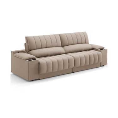 Imagem de Sofá 3 Lugares Retrátil e Reclinável Murano com Porta-Copos Velosuede Capuccino 200 cm