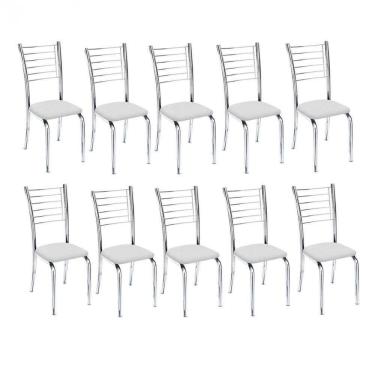 Imagem de Kit 10 Cadeiras De Jantar Lara Cromada Para Cozinha Assento Corino Branco - Aurora Line