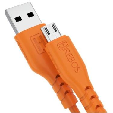 Imagem de Cabo Turbo Colorido Reforçado 1M Micro USB V8 - HREBOS, LARANJA  