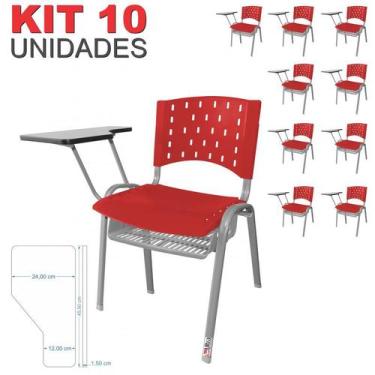 Imagem de Cadeira Universitária Plástica Vermelha Com Porta Livros Base Prata 10