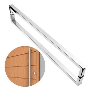 Imagem de Puxador De Porta U Luxo Inox Escovado 60 Cm Madeira Vidro - Brinovar