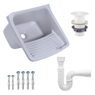 Imagem de Tanque de Plastico p/ Lavar Roupa Cinza + Sifão - Metasul