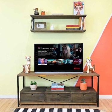 Imagem de Rack de TV Industrial de Ferro e Madeira Style Square 3 Nichos Uno com