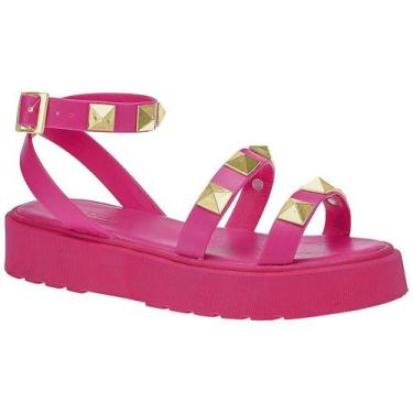 Imagem de Sandália Papete Feminino Tratorada Plataforma Pirâmide - LAZZLU, Rosa,