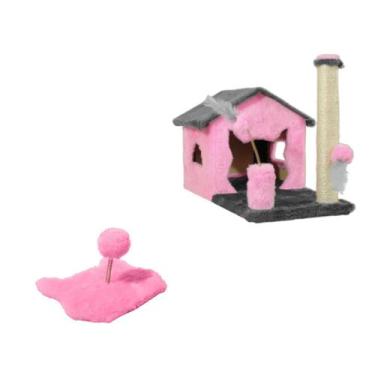 Imagem de Kit Arranhador Gato Casa sem Rede e Mola Maluca  - Miupet , CINZA / PI