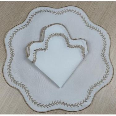 Imagem de Jogo Americano Sousplats Mesa Posta Bordado Guardanapo 12 Pç- Bege - E