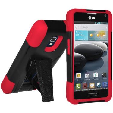 Imagem de Amzer Capa híbrida de camada dupla com suporte para LG Optimus F6 D500, LG Optimus F6 MS500 - Embalagem de varejo - Preto/Vermelho