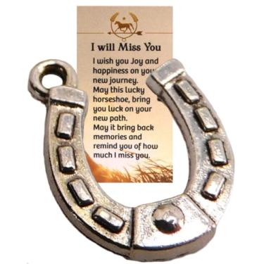 Imagem de Conjunto de presente de ferradura da sorte com o cartão I Will Miss You da Good Luck